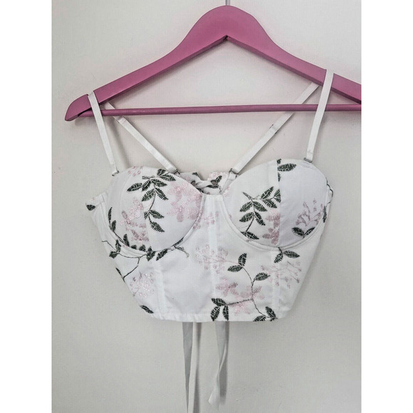 SHEIN Tops - Shein Womens Ribbon Tie Back Bra Corset Style Top Floral White Pink Medium
